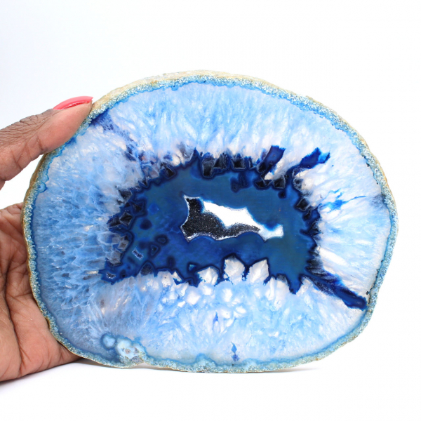 Agate bleue en tranche décorative d’origine brésilienne