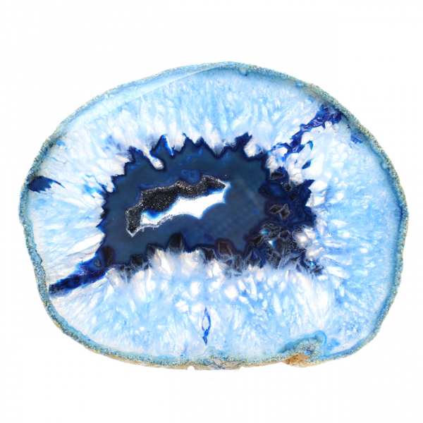 Agate bleue en tranche décorative d’origine brésilienne