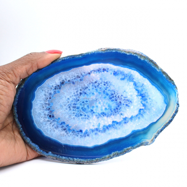 Tranche d’agate bleue polie pour décoration minérale