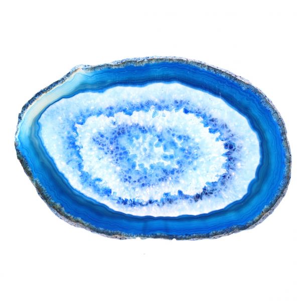 Tranche d’agate bleue polie pour décoration minérale