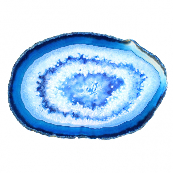 Tranche d’agate bleue polie pour décoration minérale