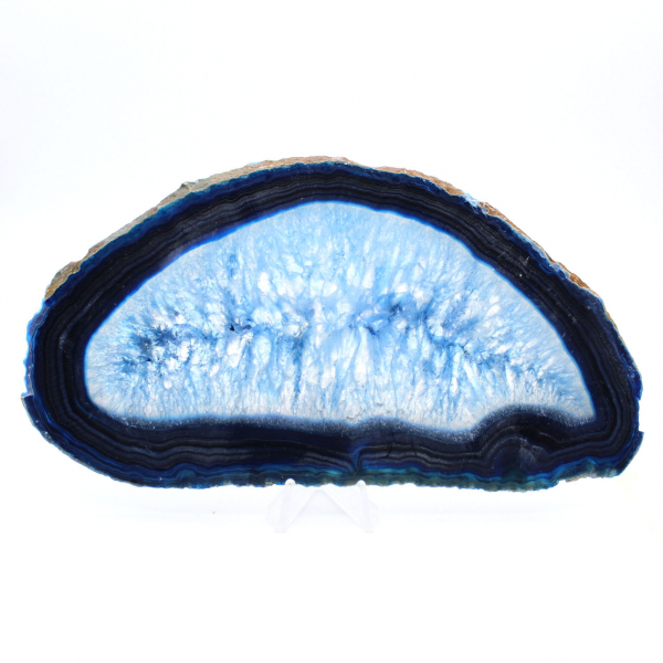 Tranche d’agate bleue allongée d’origine brésilienne