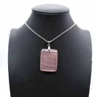 Pendentif rectangle en quartz rose