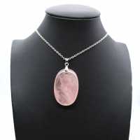 Pendentif ovale en quartz rose