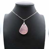 Pendentif goutte en quartz rose