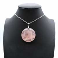 Pendentif rond en quartz rose