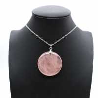 Pendentif rond en quartz rose