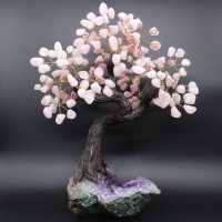 Arbre minéral base en améthyste et feuilles en quartz rose
