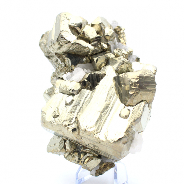 Grands cristaux de pyrite avec calcite