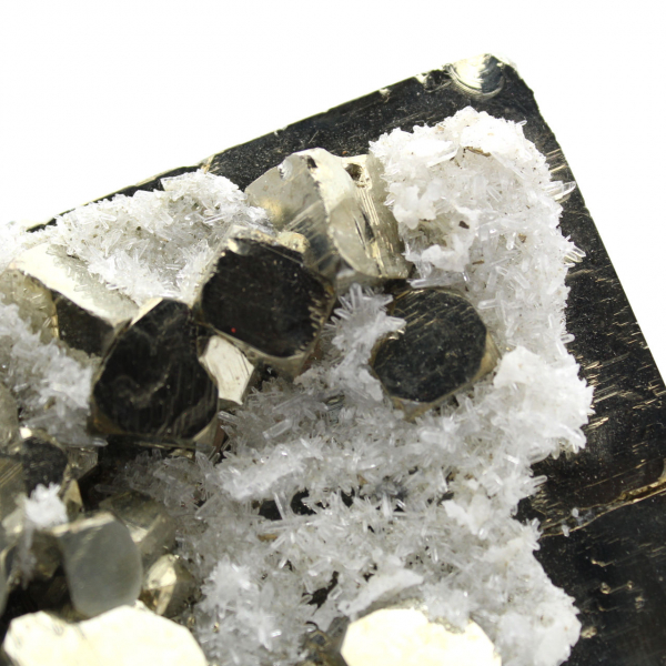 Grands cubes de pyrite avec cristaux de quartz