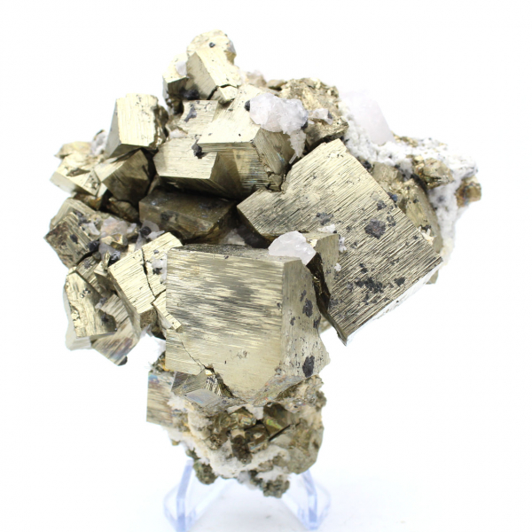 Pyrite avec cristaux de calcite et de quartz