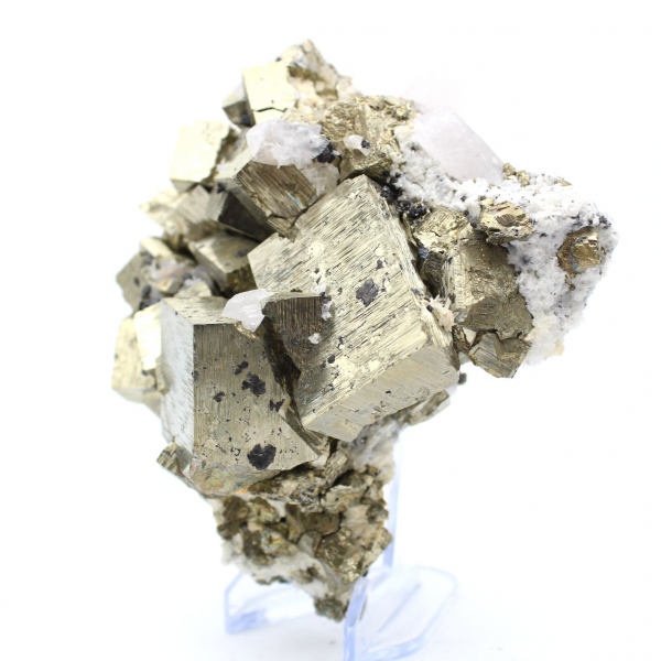 Pyrite avec cristaux de calcite et de quartz