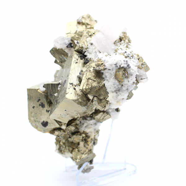 Pyrite avec cristaux de calcite et de quartz