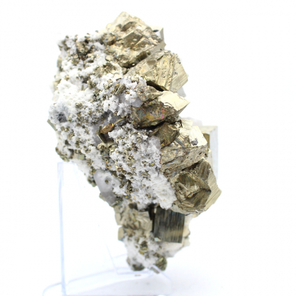 Pyrite avec cristaux de calcite et de quartz