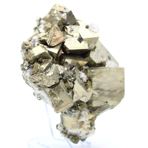 Pyrite avec cristaux de calcite et de quartz