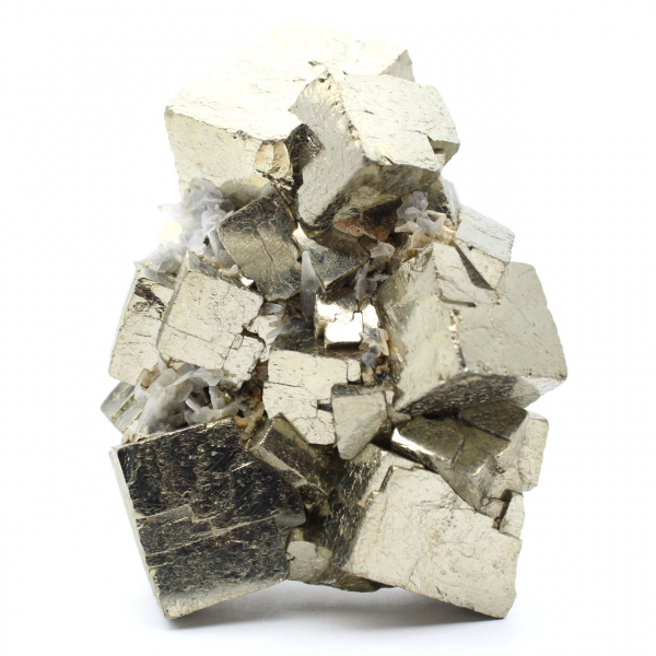 Pyrite avec cristaux de calcite et de quartz