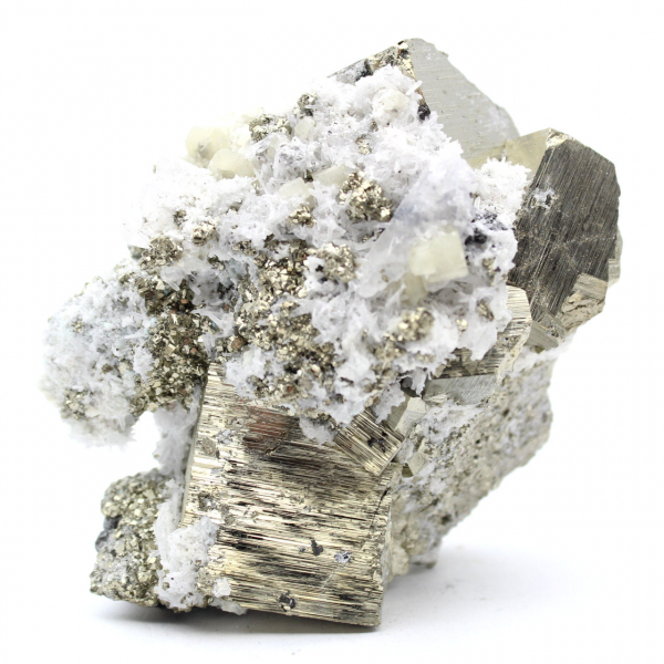 Pyrite sur gangue avec calcite et quartz