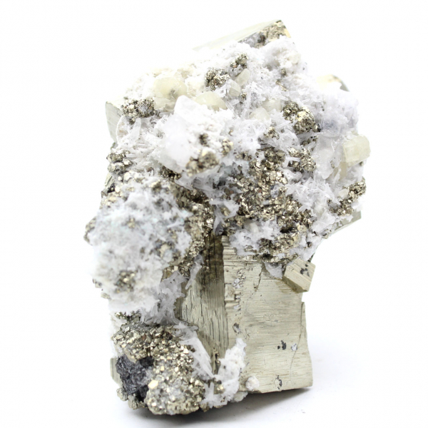 Pyrite sur gangue avec calcite et quartz