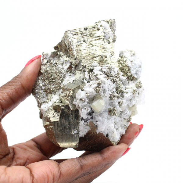 Pyrite sur gangue avec calcite et quartz