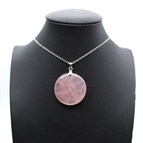 Pendentif rond en quartz rose