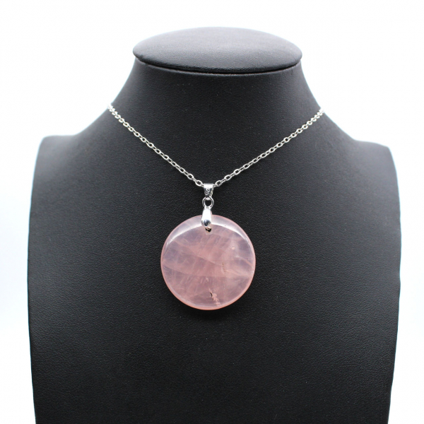 Pendentif rond en quartz rose