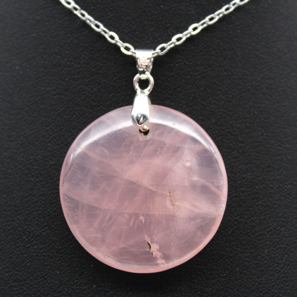 Pendentif rond en quartz rose