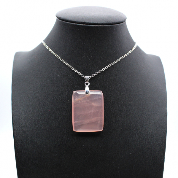 Pendentif rectangle en quartz rose