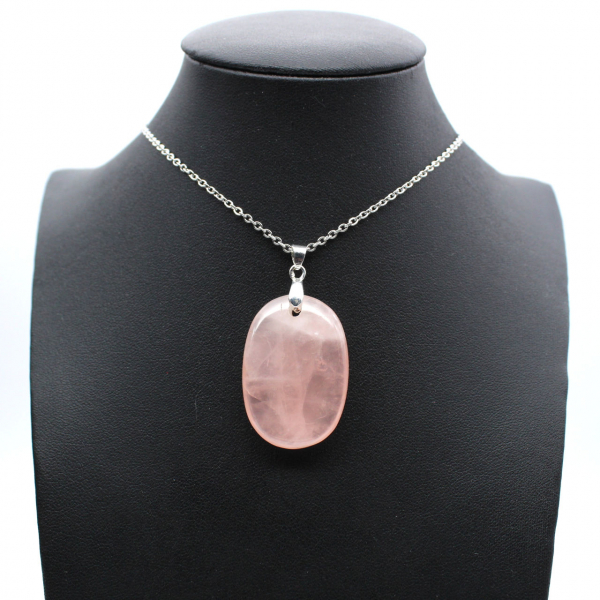 Pendentif ovale en quartz rose