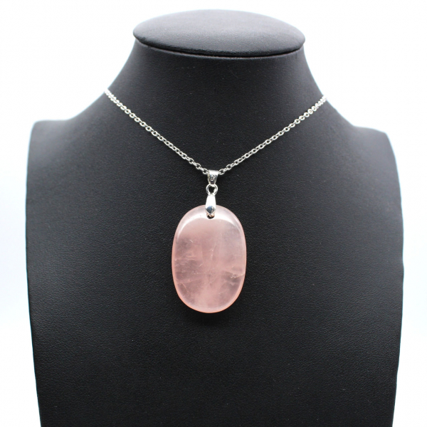 Pendentif ovale en quartz rose