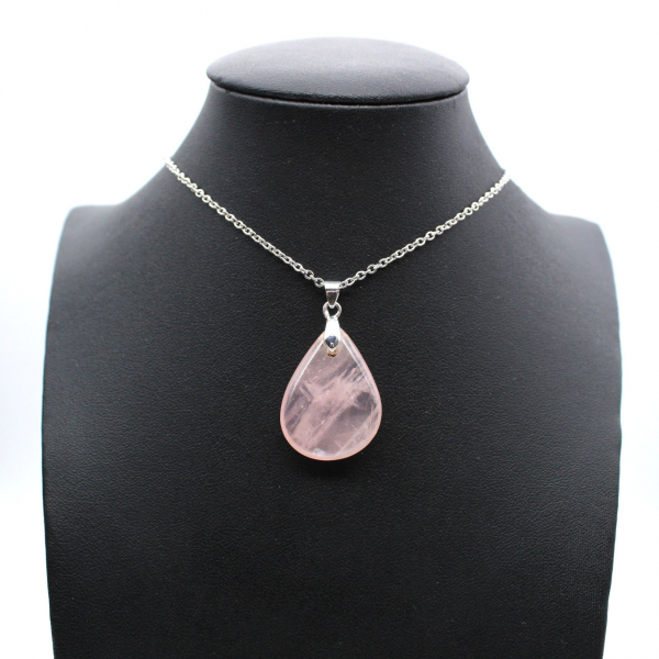 Pendentif goutte en quartz rose