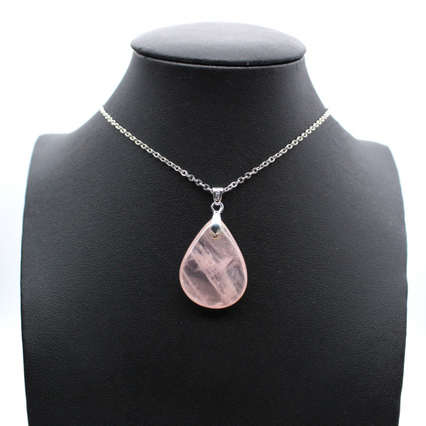 Pendentif goutte en quartz rose