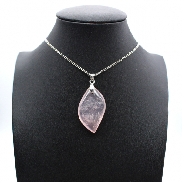 Pendentif feuille en quartz rose