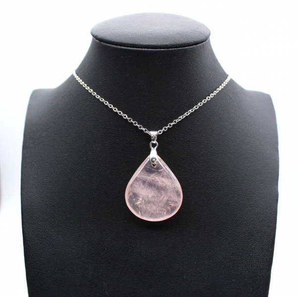 Pendentif goutte en quartz rose