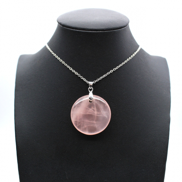 Pendentif rond en quartz rose