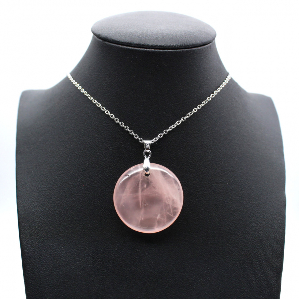 Pendentif rond en quartz rose