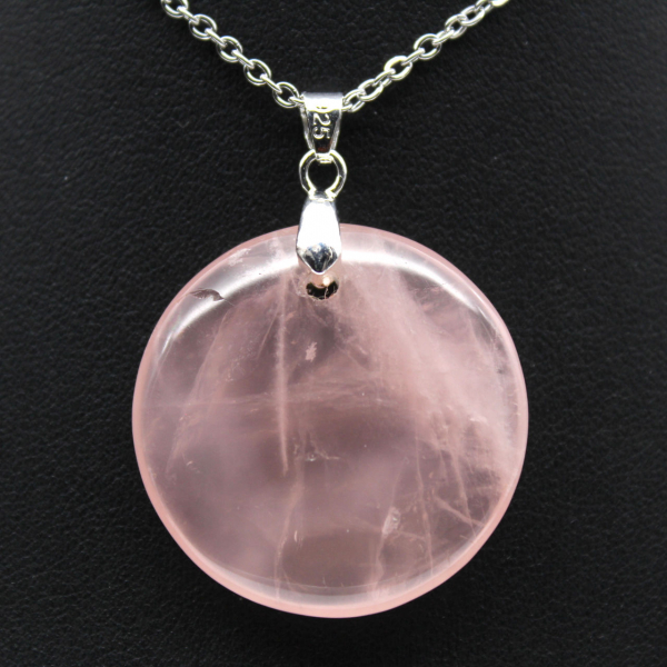 Pendentif rond en quartz rose