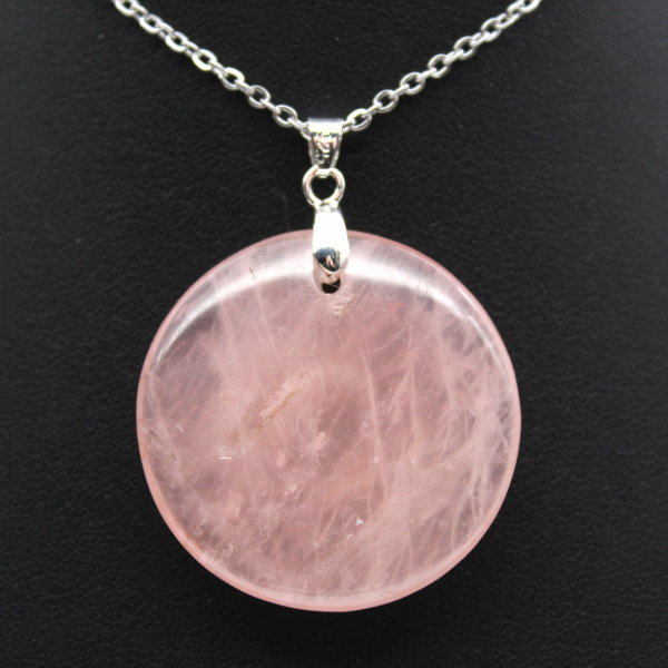 Pendentif rond en quartz rose