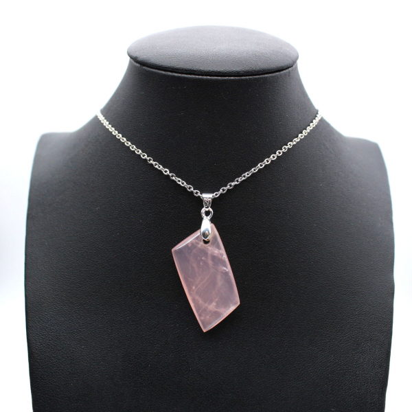 Pendentif rectangle en quartz rose