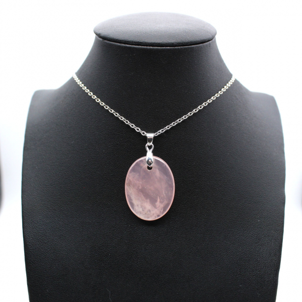 Pendentif ovale en quartz rose