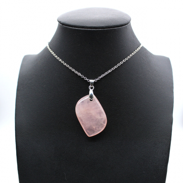 Pendentif feuille en quartz rose