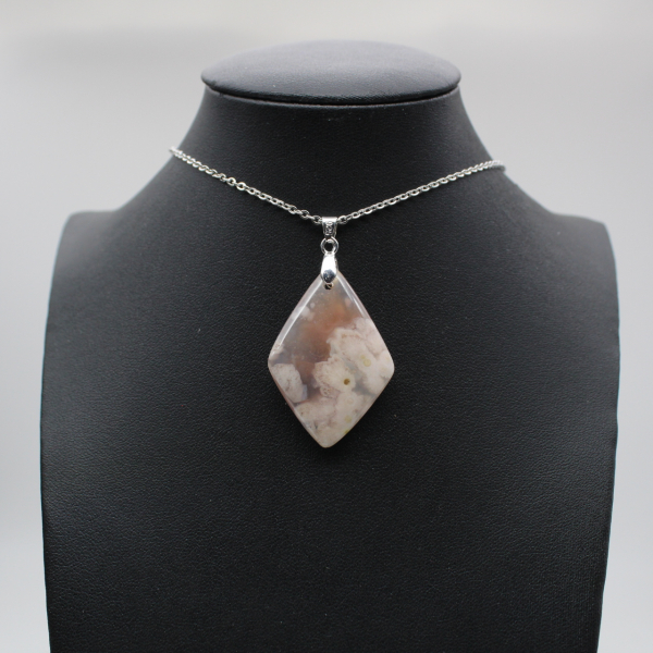 Pendentif losange en agate fleur