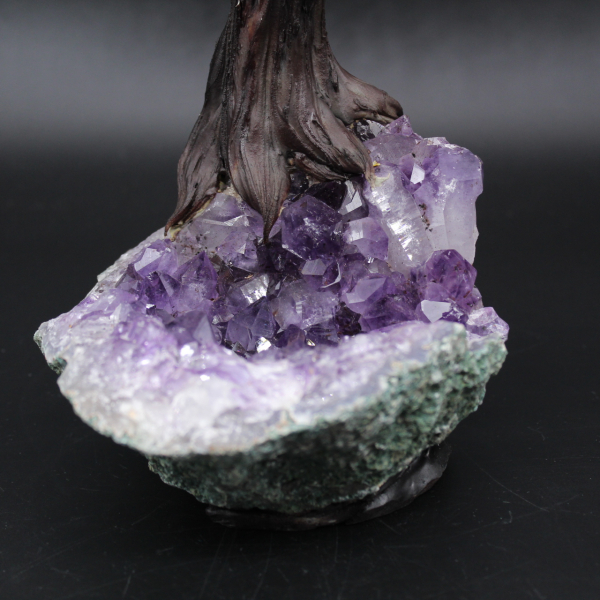 Arbre minéral base en améthyste et feuilles en quartz rose