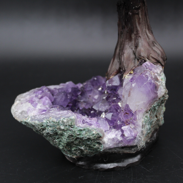 Arbre minéral base en améthyste et feuilles en quartz rose