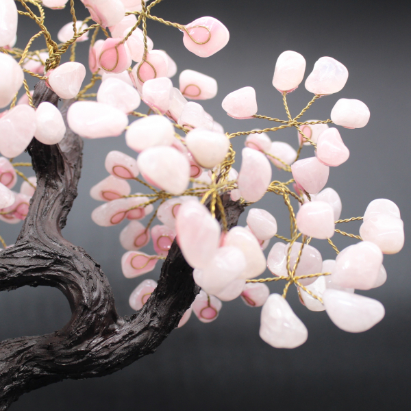 Arbre minéral base en améthyste et feuilles en quartz rose