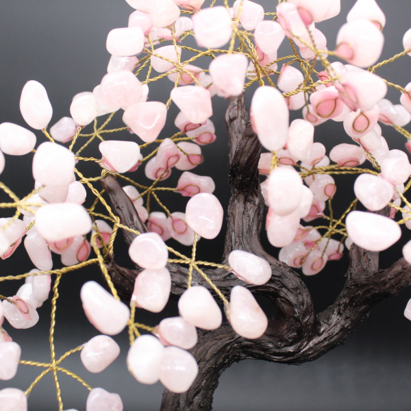 Arbre minéral base en améthyste et feuilles en quartz rose