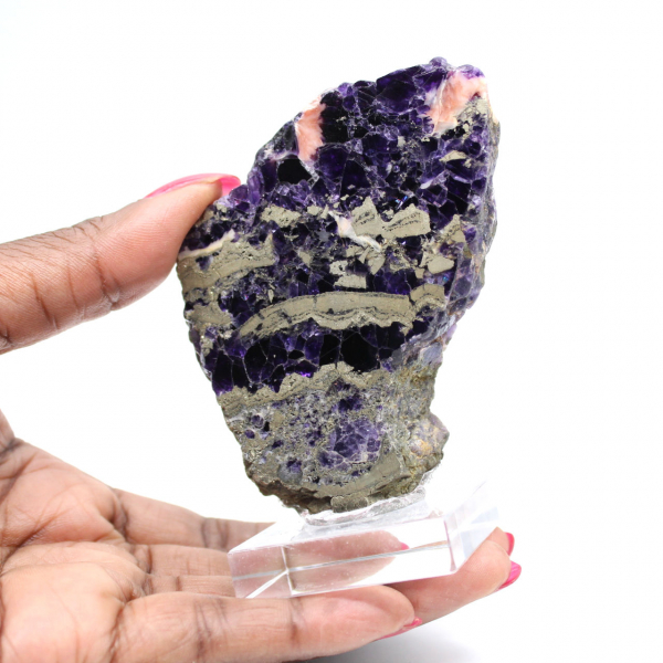 Tranche en pierre de Fluorite Pyrite polie