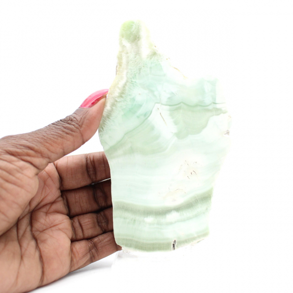 Tranche en pierre d’Aragonite verte authentique et polie Tranche en pierre d’Aragonite verte authentique et polie