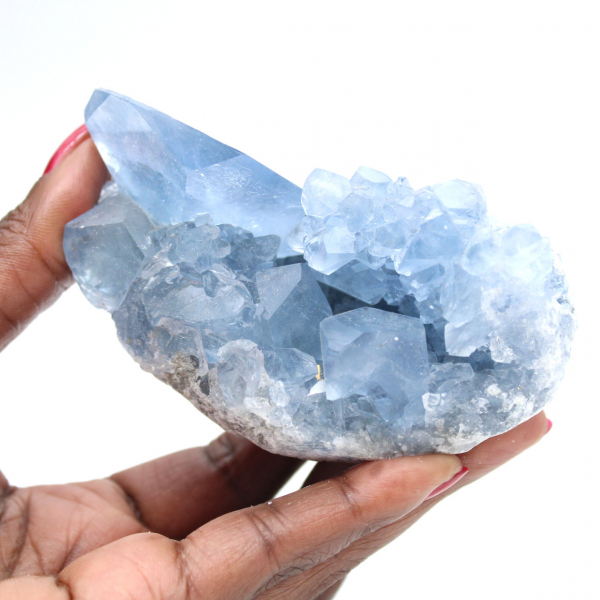 Cristaux scintillants de célestite bleue Madagascar
