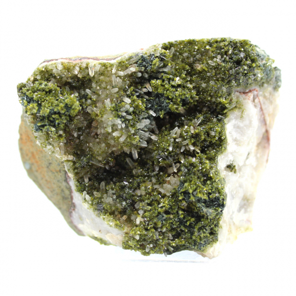 Cristaux d'épidote verte sur gangue du Maroc