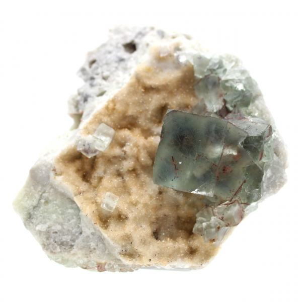 Minéral Fluorite verte : Cristaux sur gangue pour décoration